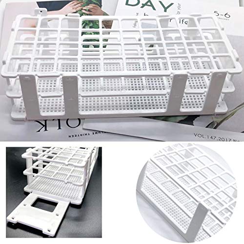 Luckkyme Plastic Test Tube Rack 2 Pack White 40 Holes Lab Test Tube Rack Holder for 21mm and Below The Test Tubes, Detachable, White - Thumbnail 6