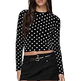 Polka Dot Tops for Women Long Sleeve Crew Neck Slim Fit Shirt Tops Casual Going Out Tee Top Streetwear