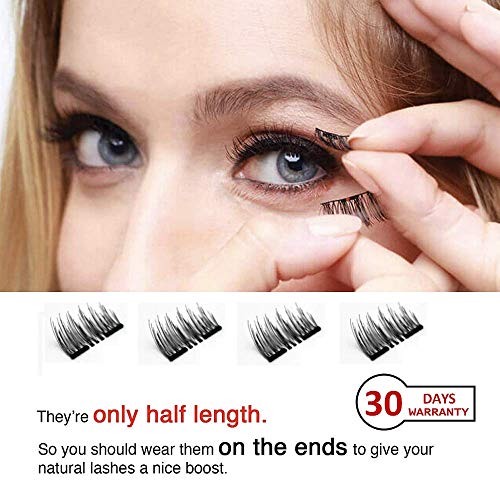 No Glue Dual Magnetic Eyelashes 0.2mm Ultra Thin Magnet Lightweight & Easy to Wear Best 3D Reusable Lashes Extensions (2 pairs with Stainless Steel Tweezers)