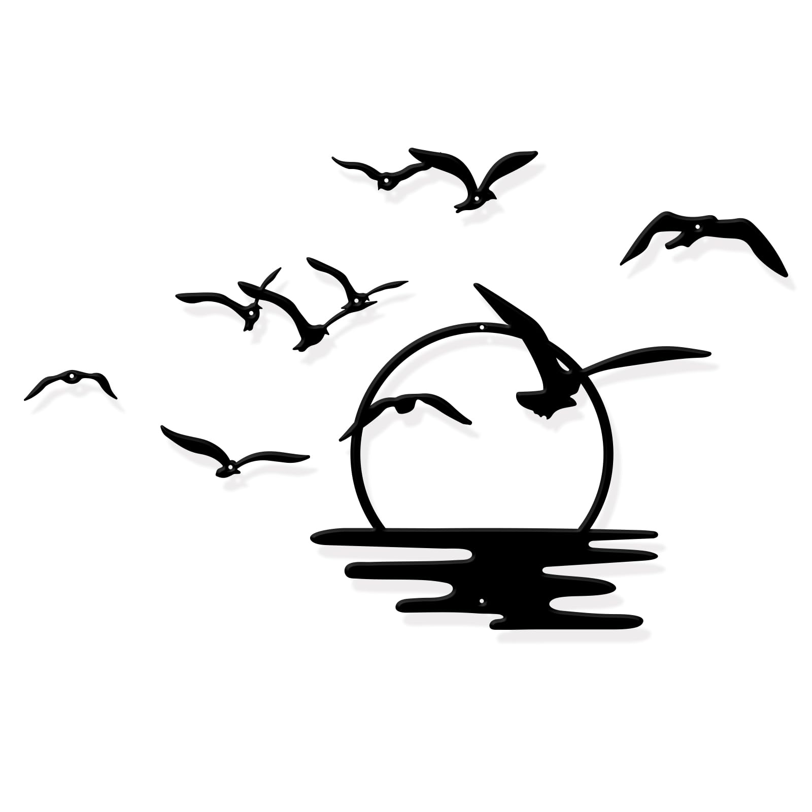 ORIGACH Black Metal Flock of Birds Wall Art, Modern Flying Birds Over the Sunset Sea Level Wall Decoration, Metal Birds Silhouette Wall Hanging Decor for Kitchen Bedroom Living Room Porch