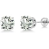 Gem Stone King 14K White Gold Green Prasiolite Stud Earrings for Women | 3.70 Cttw | Gemstone Birthstone | Round 8MM