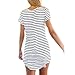Tenworld Women Crew Neck Short Sleeve Striped Loose T-Shirt Mini Dress(S - XXXL) (S = US 4),Multicolor,Small