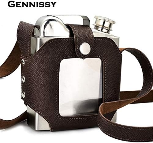 Vistaric GENNISSY Big Capacity 18 OZ Stainless Steel Whiskey Flasks Removable Brown Transparent Holster Buckle Hip Flask Men Portable: Brown