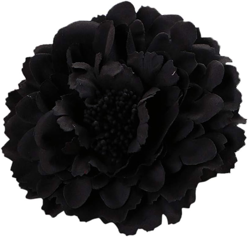 Malltop Shawn 15 colors Flower Peony Hair Clips Wedding Bridal Bridesmaid Prom Festival Hairpin Brooch Party Beach for girl women (black)