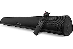 BYL Sound bar, BESTISAN Soundbar Wired and Wireless Bluetooth 5.0 HDMI-ARC Speaker for TV (28 Inches, HDMI-ARC Connection, Optical Cable Included, DSP, Bass Adjustable, Wall Mountable)