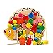 HLJgift Wooden Fruits and Vegetables Lacing & Stringing Beads Toys with Hedgehog Board for Above 3 Years Old Kids