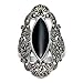 Chuvora 925 Sterling Silver Filigree with Marcasite and Black Onyx Gemstones Ring - Size 7