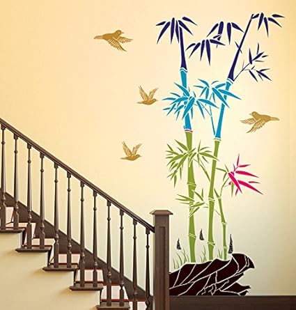 Decals Design Bamboo Trees with Rocks and Birds Jungle Scenery Wall Sticker (PVC Vinyl, 50 cm x 70 cm)