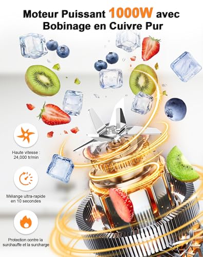 Blender Blender with 2 Portable Tritan Cups Can Crush Ice Cream for Juice, Smoothies, Milkshakes