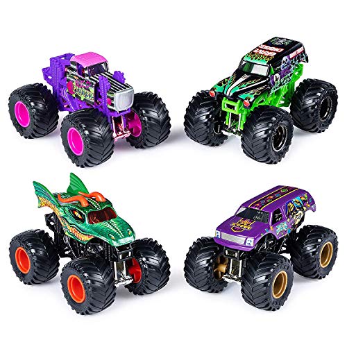 Monster Jam Official Die-Cast 1:64 Scale Double 2 Pack (Grave Digger, Wild Flower, Dragon, Jester)