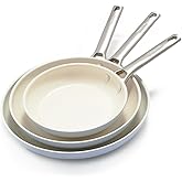 GreenPan Padova Pro 8" 10" and 12" Frying Pan Skillet Set, Hard Anodized Healthy Ceramic Nonstick PFAS-Free Cookware, Induction Suitable, Stainless Steel Handle Dishwasher and Oven Safe, Light Blue