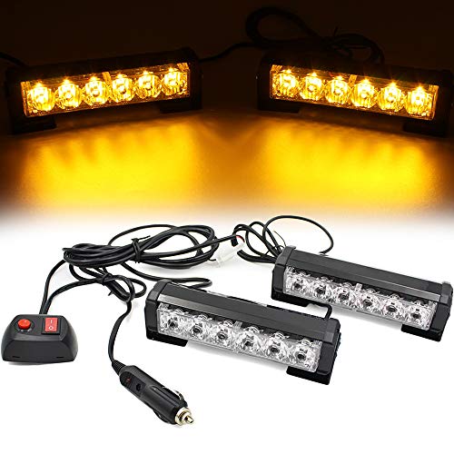FOXCID 2 X 6 LED 9 Modes Traffic Advisor Emergency Warning Vehicle Strobe Lights for Interior Roof/Dash/Windshield/Grille/Deck Universal Waterproof (Amber/Yellow) - Thumbnail 7