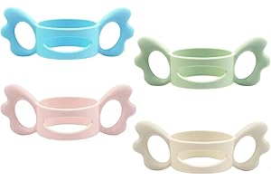 FAREVER Baby Bottle Handles, Silicone Wide-Neck Baby Bottle Handle, Outer Diameter Over 6cm for Bottle Pink/White/Blue/Green (4 Pack)