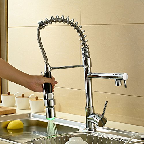 Rozin Chrome Finish LED Colors Kitchen Sink Faucet Pull Down Spray Mixer Tap