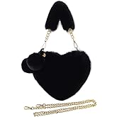 Rejolly Furry Purse for Girls Heart Shaped Fluffy Faux Fur Handbag for Women Soft Small Shoulder Bag Clutch Purse