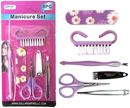 6Pc Manicure Set Pedicure Nail Care Clipper File Cuticle Cleaner Brush Grooming