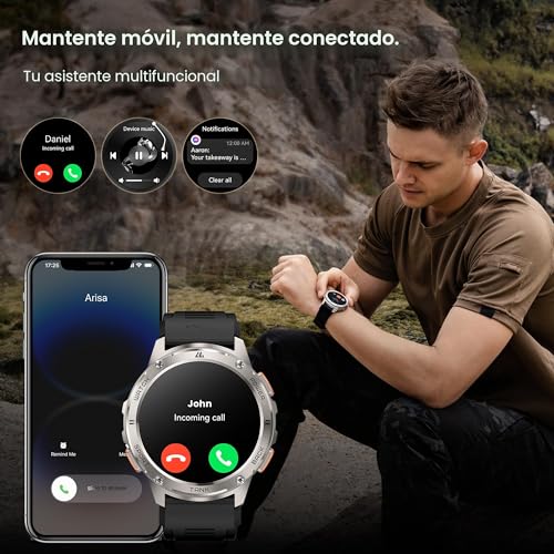 KOSPET Reloj Inteligente Hombre, 1.43" AMOLED HD Display, 5ATM Impermeable, Smartwatch con Llamadas Bluetooth y Whatsapp Notificación, Cuerpo Metálico de Acero Inoxidable (Android/iOS)