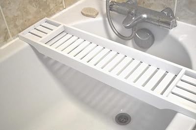 Unibos Bamboo Wood Bath Tub Rack Bathroom Shelf Tidy Tray Storage Caddy