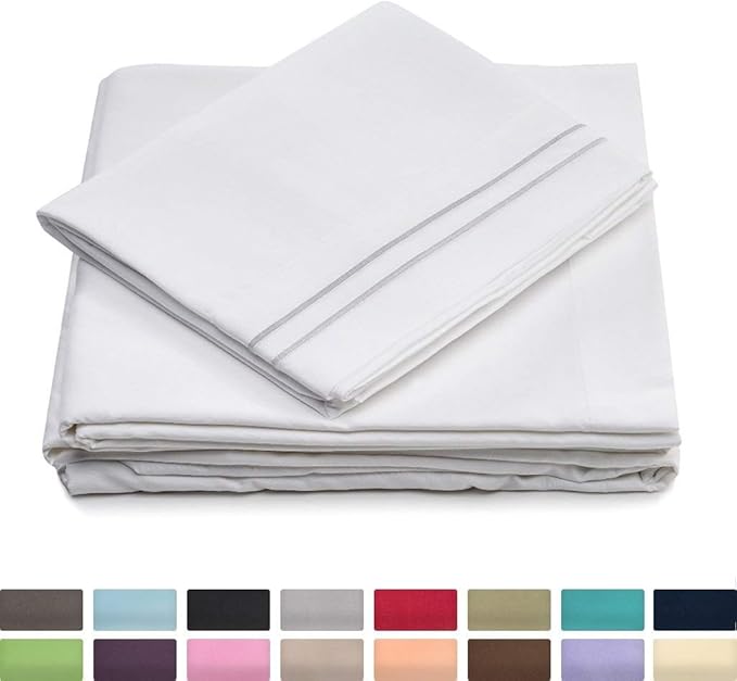 Cosy House Collection Twin XL Size Bed Sheets White Luxury Sheet Set