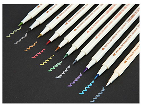 Sunflower Metallic Marker Pens, For Card Making,DIY Photo Album, Use On Any Surface-Paper,Glass,Plastic,Pottery,Wood (Brush Tip)，Set of 10 Colors - Thumbnail 2