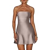 XXTAXN Women's Sexy Tube Strapless Ruched A Line Wedding Guest Cocktail Satin Mini Dress