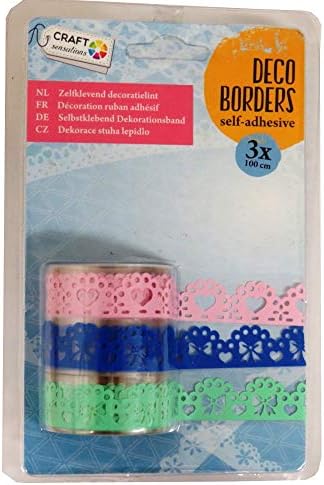 Craft   Sensations  Adhesive Lace Decorative Borders - Hearts and Bows, Pack of 3, Each 15mm x 100cm Rolls