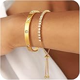 SUPNEER Gold Bracelets For Women 18K Gold Plated Bangle Tennis Bracelets Set,Adjustment Cubic Zirconia Tennis Bracelet Christmas Gifts Dainty Jewelry for Mom Grandma Friends