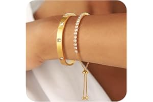 SUPNEER Gold Bangle Bracelets 18K Gold Plated Adjustment Tennis Bracelet for Women, Cubic Zirconia Stones Bangle Cuff Friendship Love Bangle Bracelets Dainty Jewelry Set Christmas Birthday Gifts