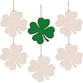 20pcs Shamrock Wood DIY Crafts Cutouts Wooden St. Patrick's Day Hanging Ornaments with Hole Hemp Ropes Wood Tags for Irish Festival St. Patrick's Day Party Decorations
