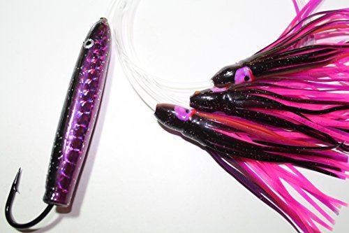 4in Purple/Black Holograph Cedar Plug Daisy Chain with UV Saltwater Fishing Lure for Mahi Tuna Sails Wahoo