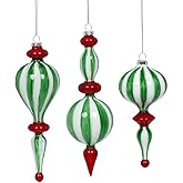 Mark Roberts 2022 Peppermint Finial Ornaments, Assortment of 3, 7-11 Inches - Festive Christmas Tree Decorations for Home Decoration