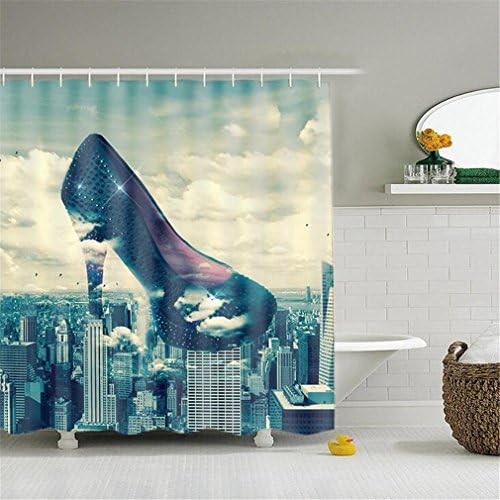 GUOW 3D Digital Shower Curtain Glass Creative Printing Waterproof Curtains Polyester Green Bathroom Partition Screens , D