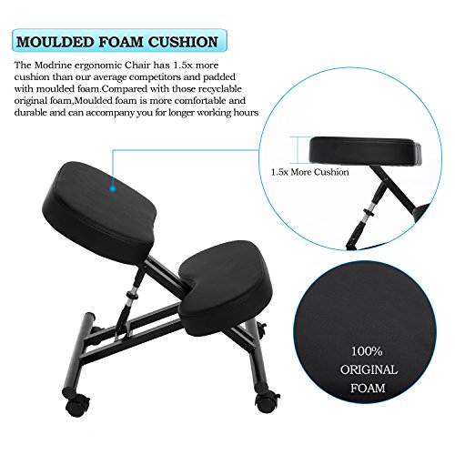 Modrine Ergonomic Kneeling Chair,Perfect Adjustable Posture Stool For Home and Office with Thick Comfortable Moulded Foam Cushions,Black