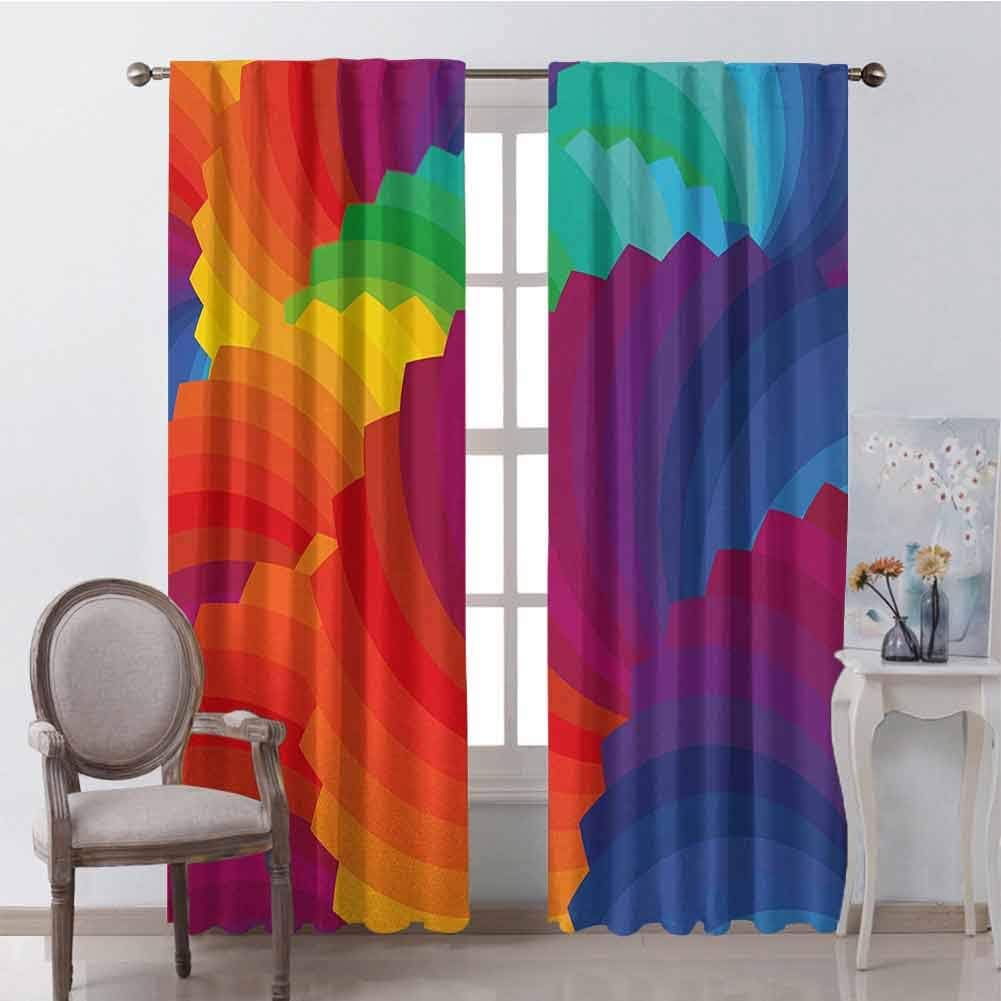 GUUVOR Colorful Wear-Resistant Color Curtain Modern Gradient Dash Sea Shell Inspired Wavy Dimension Palette Stripes Artisan Waterproof Fabric W42 x L84 Inch Multicolor
