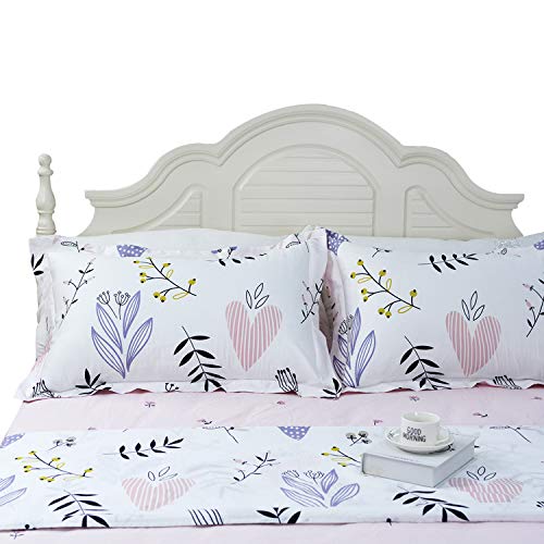 image for FADFAY Shabby Floral Bed Sheet Set Girls Bedding White and Pink Cotton