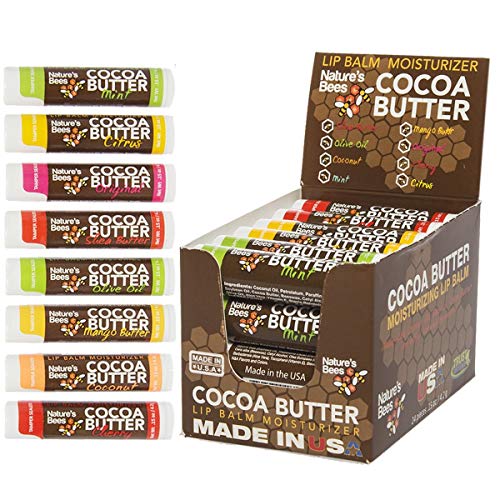 Nature's Bees Set of Two 24 Packs Cocoa Butter Lip Balm Tubes Moisturizer Chap Treatment (Assorted 8 Flavors, 6 of Each)