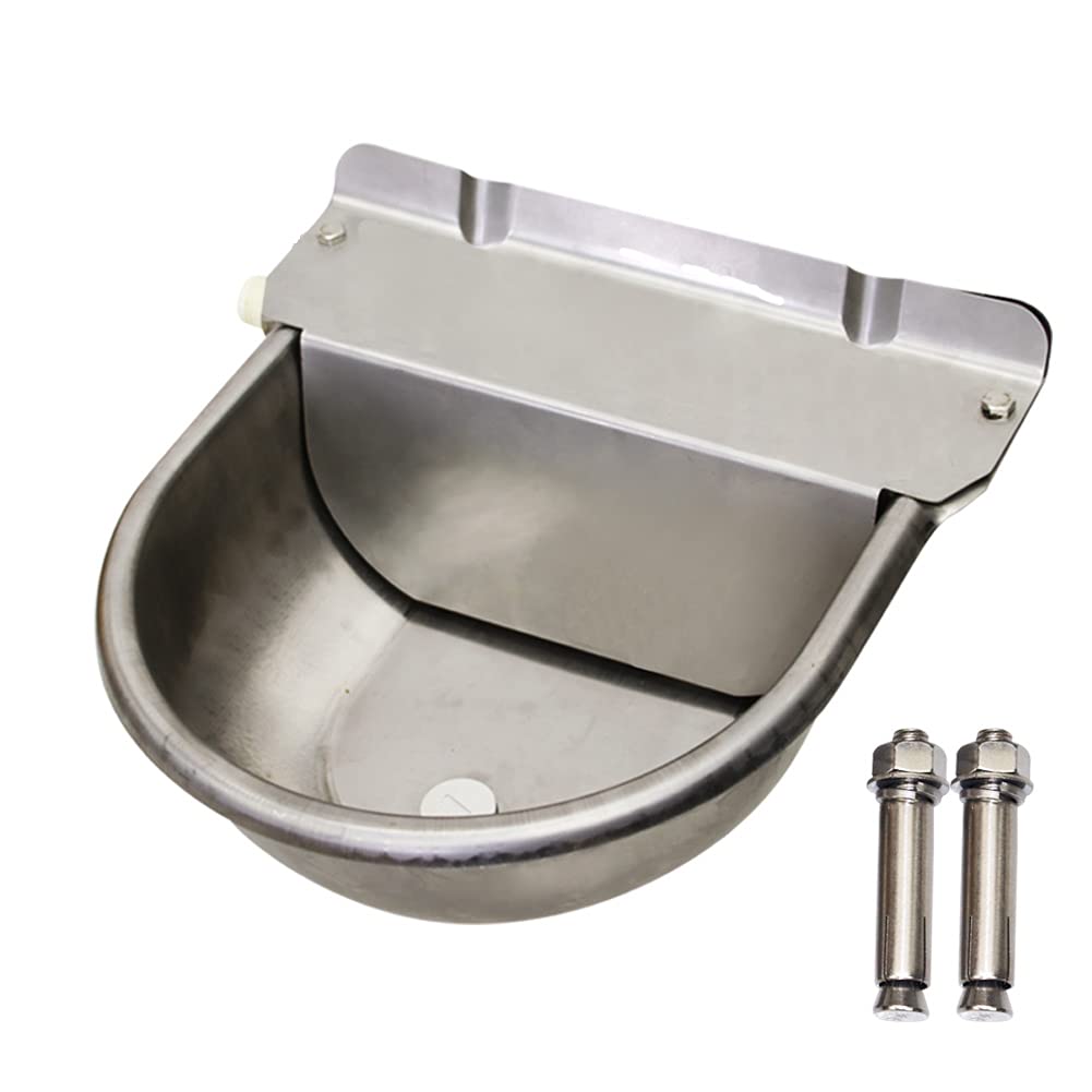 Flat Automatic Dog Water Bowl, Standing Cattle Water Bowls Drinker for Horse Goat Sheep, with Adapter Screws and Drain Hole,Stainless Steel