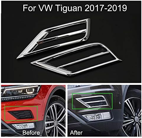 2pcs Car Chrome Front Fog Light Lamp Frame Cover Trim Emblems Compatible for VW Tiguan 2017-2018-2019