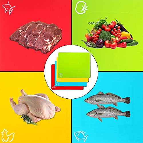 Durable Flexible Cutting Board, XL Cutting Board Mats Set with Food Icons for Kitchen, RV, Bar, BPA Free & FDA Approved (Set of 4)