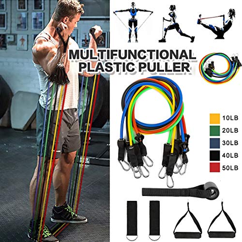 12 Pcs Resistance Band Set Men/Women, Resistance Band 5 Resistance Levels with Anchor Handles Ankle Straps 8-Shape Band for Training, Fitness, Home Gym, Yoga, Workout Bands, Up to 150 lbs