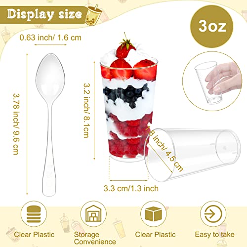 3 oz Clear Plastic Mini Dessert Cups with Spoons Shooter Round Dessert