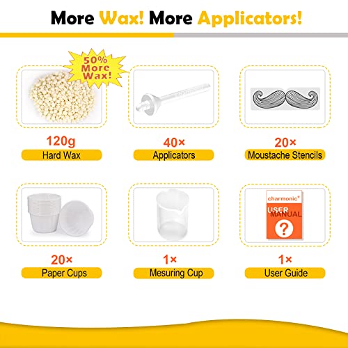 Charmonic 120g Wax Nose Wax Kit, Nose Hair Wax, Nose Wax with 40 Applicators, Quick & Painless Nose Hair Waxing Kit for Men and Women, Nose Hair Remover Wax Kits Used at Least 20 Times Usage
