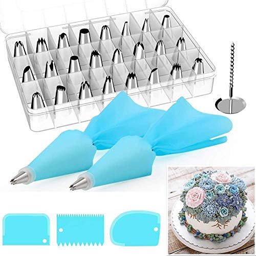 Piping Bags and Nozzles,32 pcs Cake Piping Icing Nozzles Tips Kit Set, Including 24 Stainless Steel Nozzles, Couplers, Piping Bags and Storage Case, for Cupcake Decorating Cookies Pastry Making Tool