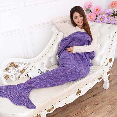 JUSYEA Knitted Mermaid Tail Blanket for Adults and Kids, 71'' x 35.5''/56'' x 28''/35.5'' x 21''