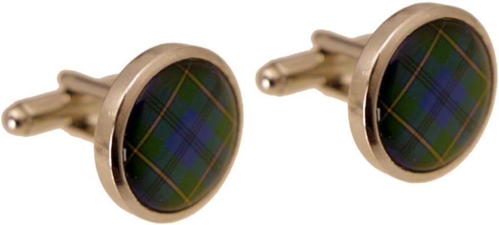Johnston Scottish Tartan Cuff Links Round Nickel Plated. Blue Plaid