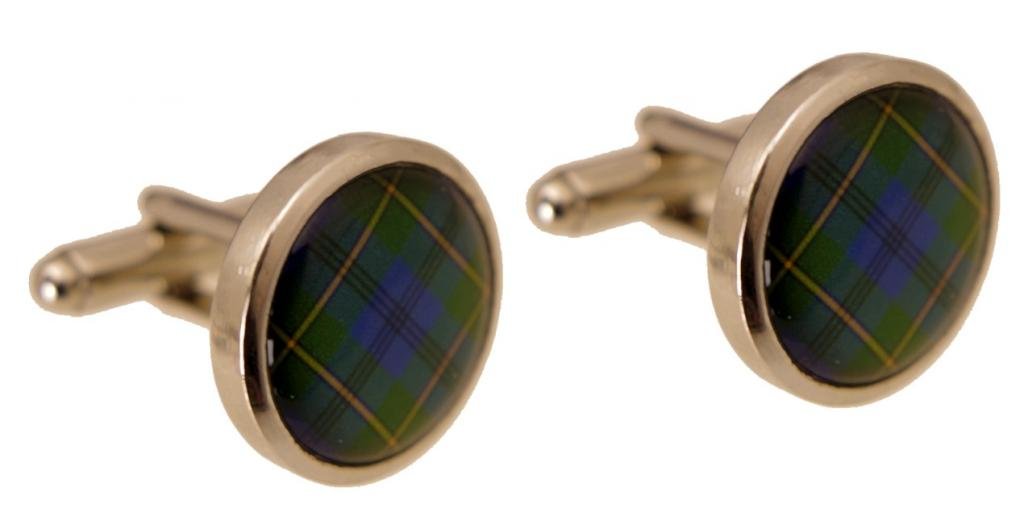 Johnston Scottish Tartan Cuff Links Round Nickel Plated. Blue Plaid