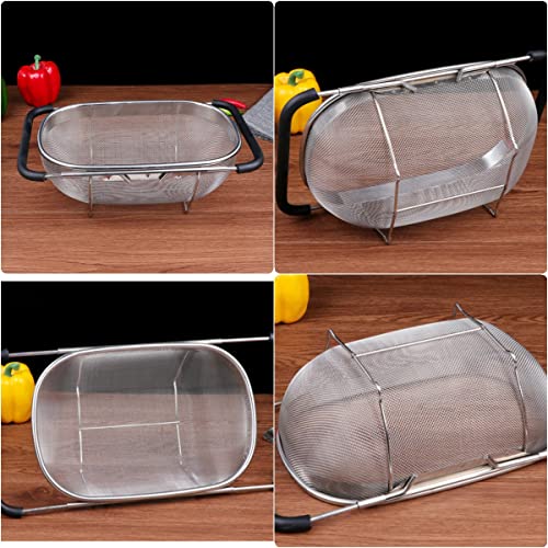 Beauenty Stainless Steel Over the Sink Colander Strainer Basket，Draining Basket，Sink Basket，Sink with Rubber Grip, Fine Mesh, Large Kitchen Gadgets Tools，Strainer Home Kitchen Essentials