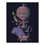 Whale Fantasy Imagination Art Print Beautiful Flying Sea Creature in a Whimsical Balloon Poster Nautical Aviation Home Decor 8 x 10 Inches