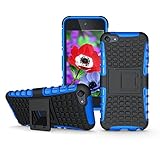 iPod Touch 6th Generation Cases with Kick Stand, Hybrid Dual Layer Heavy Duty Impact Protection Cover, Slim Fit Rugged Shockproof Bumper Case with Kickstand for Apple iPod Touch 6 (Blue with Stand)