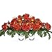 Sympathy Silks Artificial Cemetery Flowers Saddle-Arrangement - Red Roses & Hydrangeas Silk Fake Flowers for Outdoor Grave-Decorations - Non-Bleed Colors, Easy Fit
